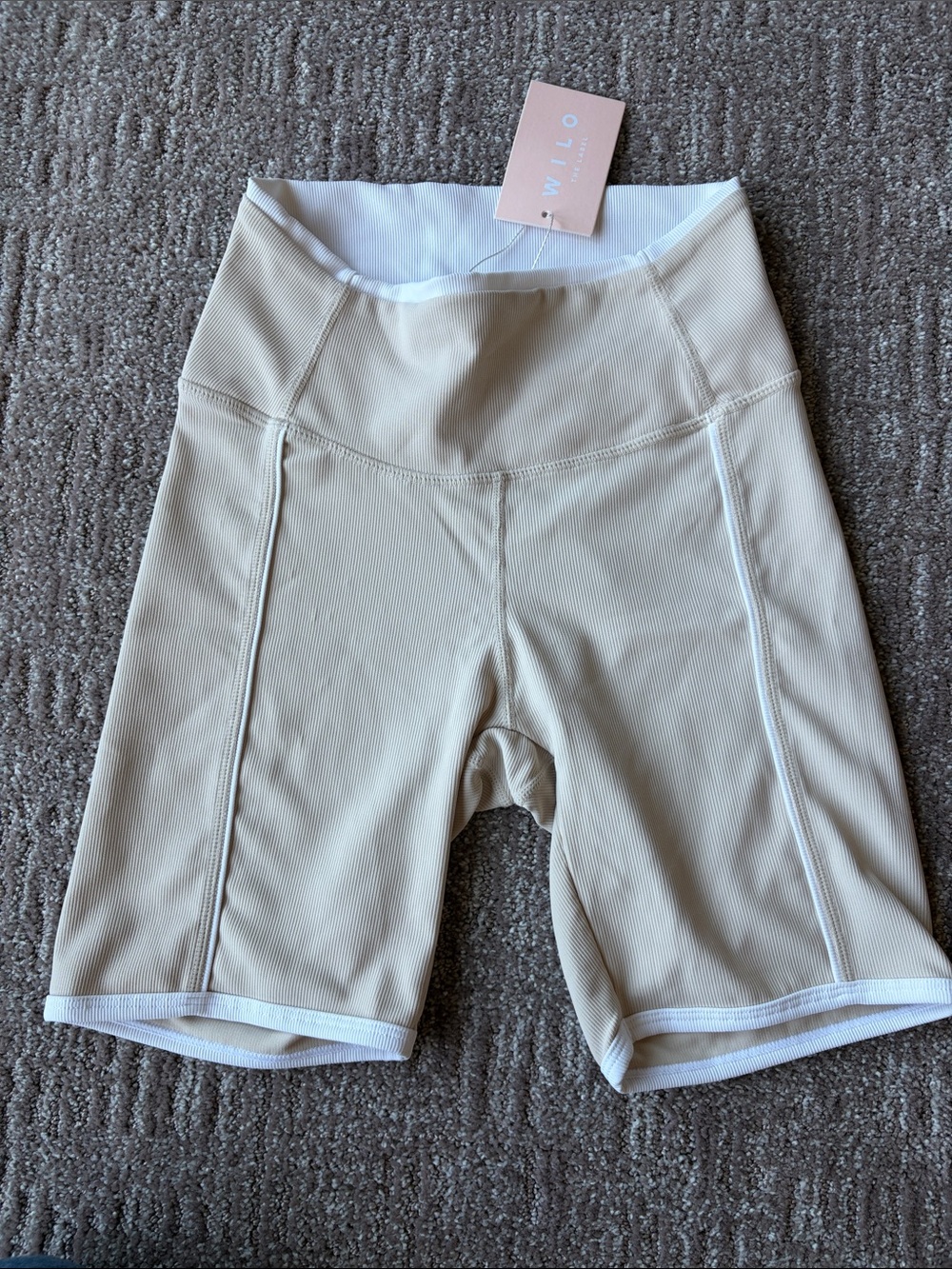 Wilo clay & white Leggings, Bike Shorts & Sports Bra Set-Ribbed - Picture 4 of 11